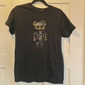Sparkle Teddy Bear Kids Black Graphic Tee